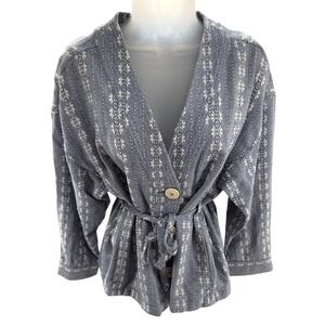 Madewell Blue White Geometric Print Kimono Style Shirt Belted‎ Med